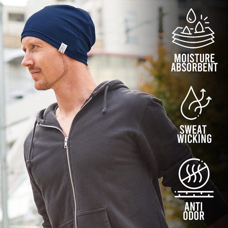 CHARM Mens & Womens Running Sports Beanie, Sweat-Wicking UV-Blocking Helmet Liner Gym Cap & Cycling Hat Navy - Image 2